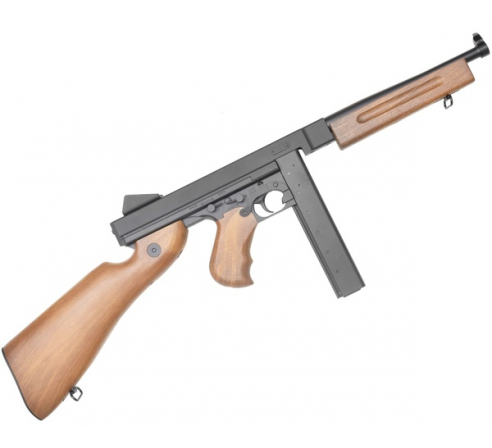 Страйкбольный автомат CYMA Thompson M1A1, металл, пластик под дерево, ЗУ, АКБ, ремень - CM033