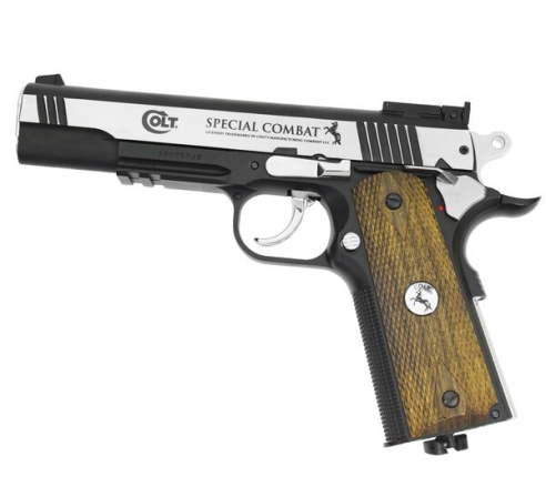 Пневматический пистолет Umarex Colt Special Combat никель с пласт. накладками под дерево 4,5 мм