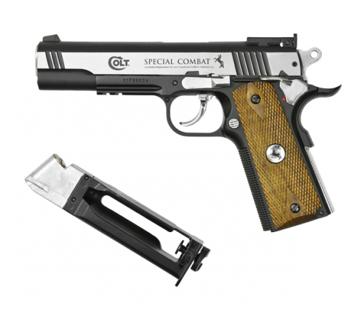 Пневматический пистолет Umarex Colt Special Combat никель с пласт. накладками под дерево 4,5 мм