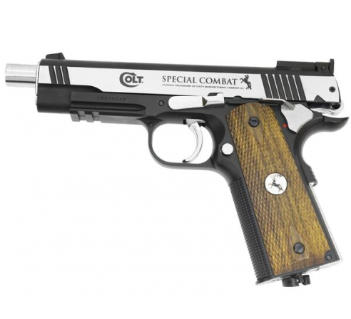 Пневматический пистолет Umarex Colt Special Combat никель с пласт. накладками под дерево 4,5 мм