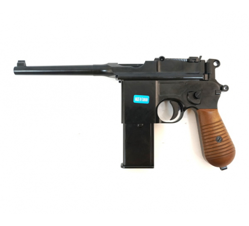 Страйкбольный пистолет WE Mauser 712, металл, длинный магазин, кобура приклад WE-712-BK-SP