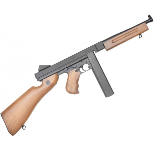 Страйкбольный автомат CYMA Thompson M1A1, металл, пластик под дерево, ЗУ, АКБ, ремень - CM033